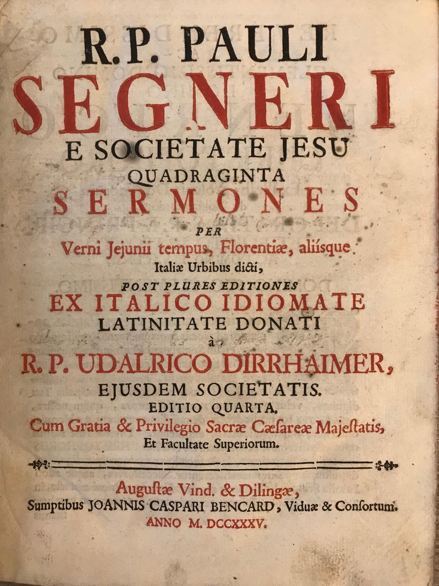 40 Speeches for the Lenting Time in Different Italian Towns, Seromens, 1735 For Sale 2