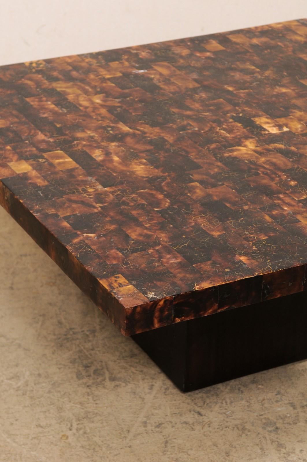North American Square Coffee Table, W/Modern Design Acrylic Pattern Black & Brown Hues