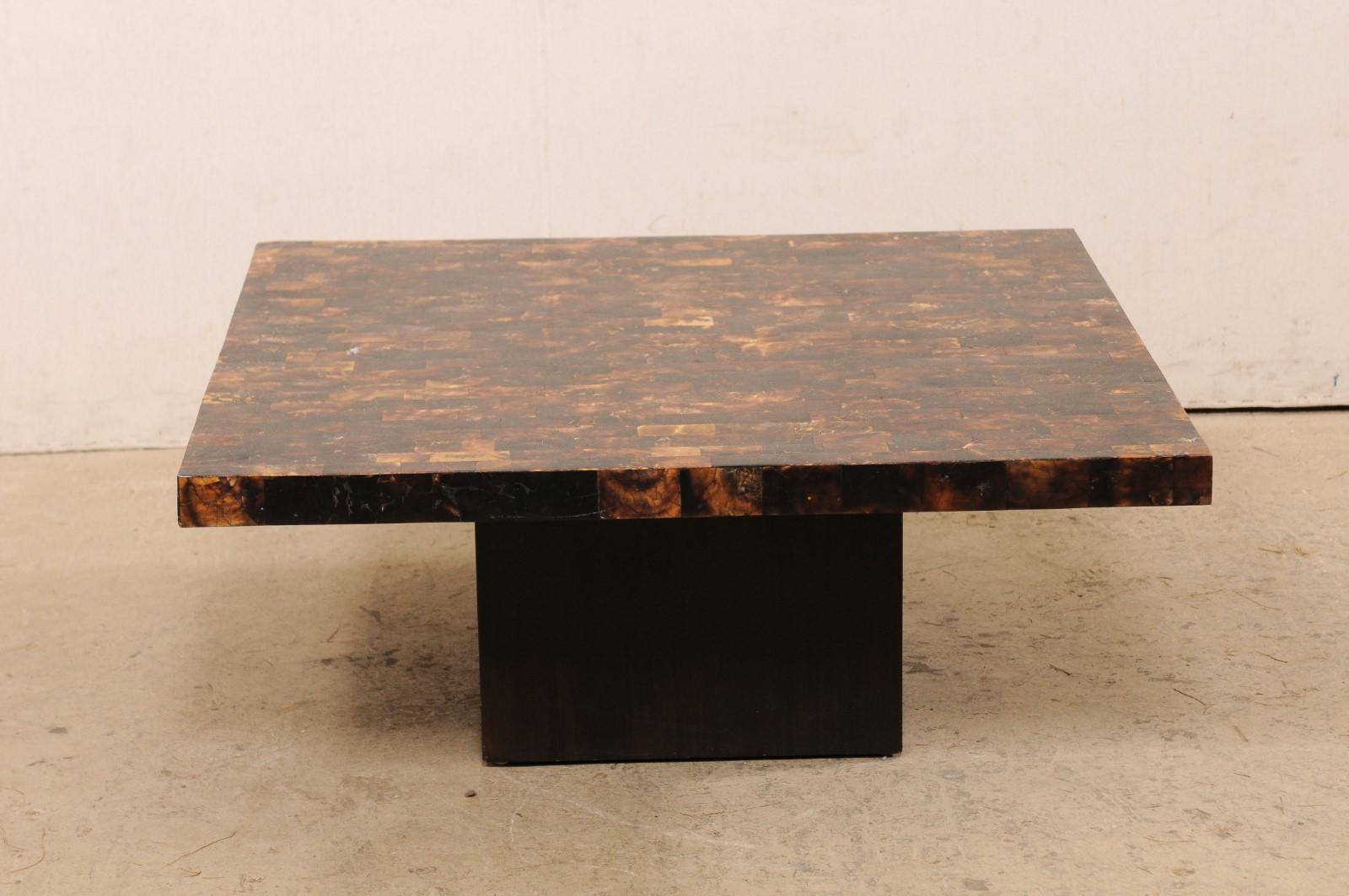 Square Coffee Table, W/Modern Design Acrylic Pattern Black & Brown Hues In Good Condition In Atlanta, GA