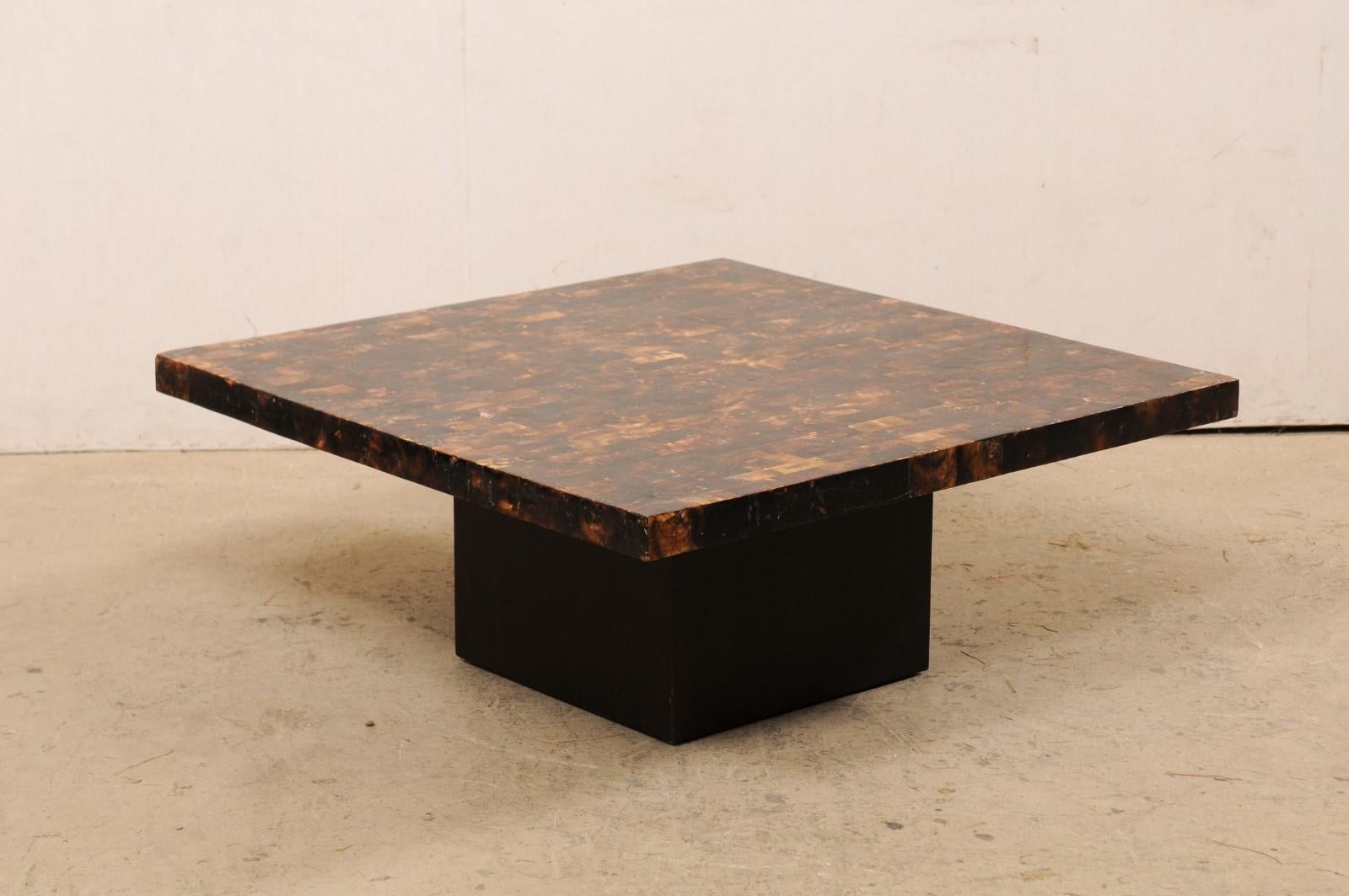 20th Century Square Coffee Table, W/Modern Design Acrylic Pattern Black & Brown Hues