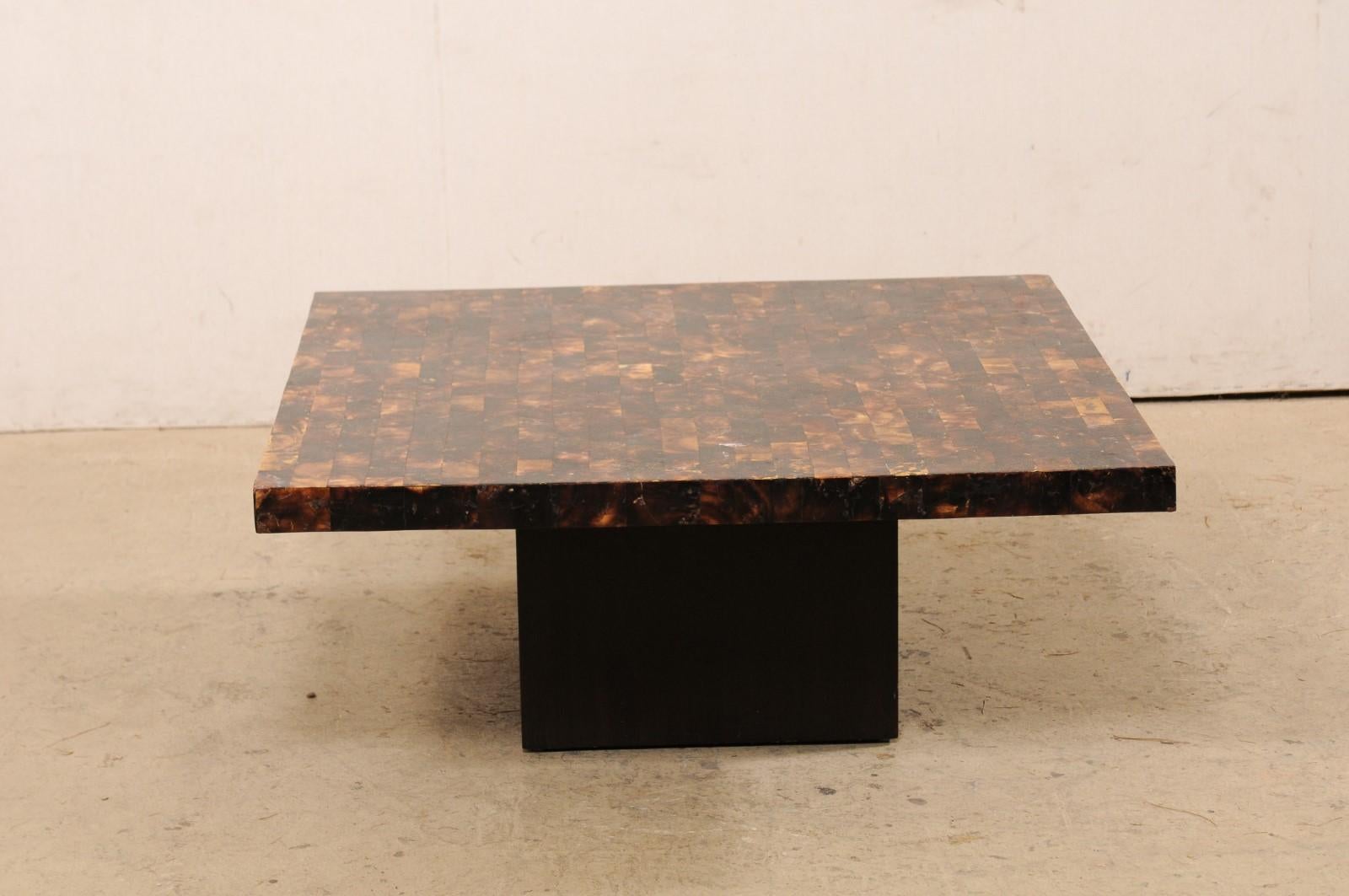 Square Coffee Table, W/Modern Design Acrylic Pattern Black & Brown Hues 1