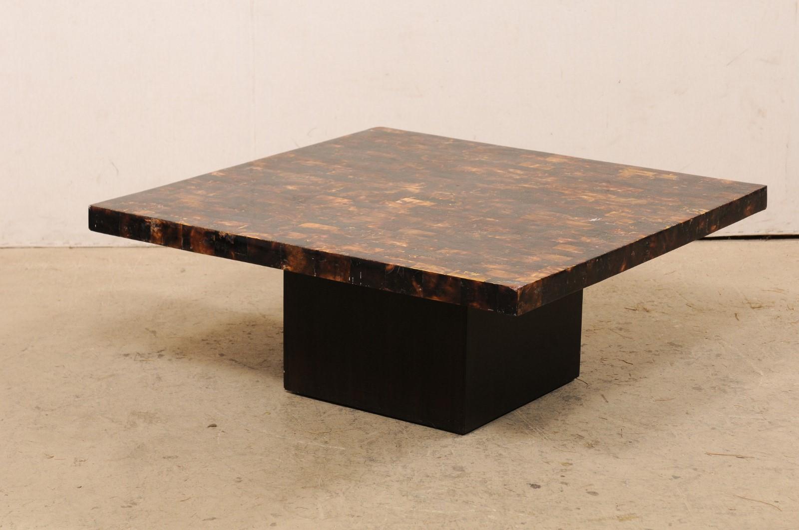Square Coffee Table, W/Modern Design Acrylic Pattern Black & Brown Hues 2