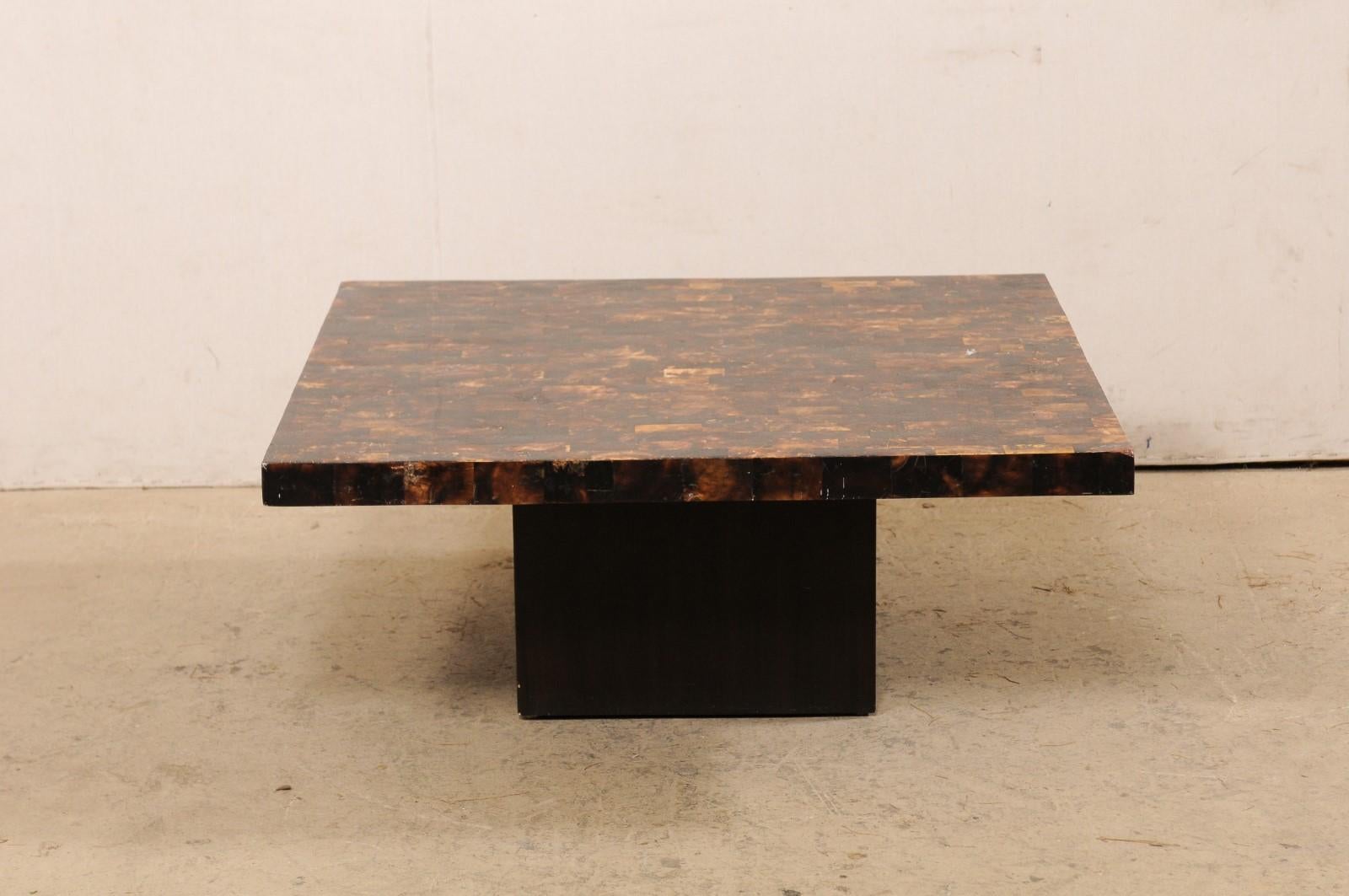 Square Coffee Table, W/Modern Design Acrylic Pattern Black & Brown Hues 3