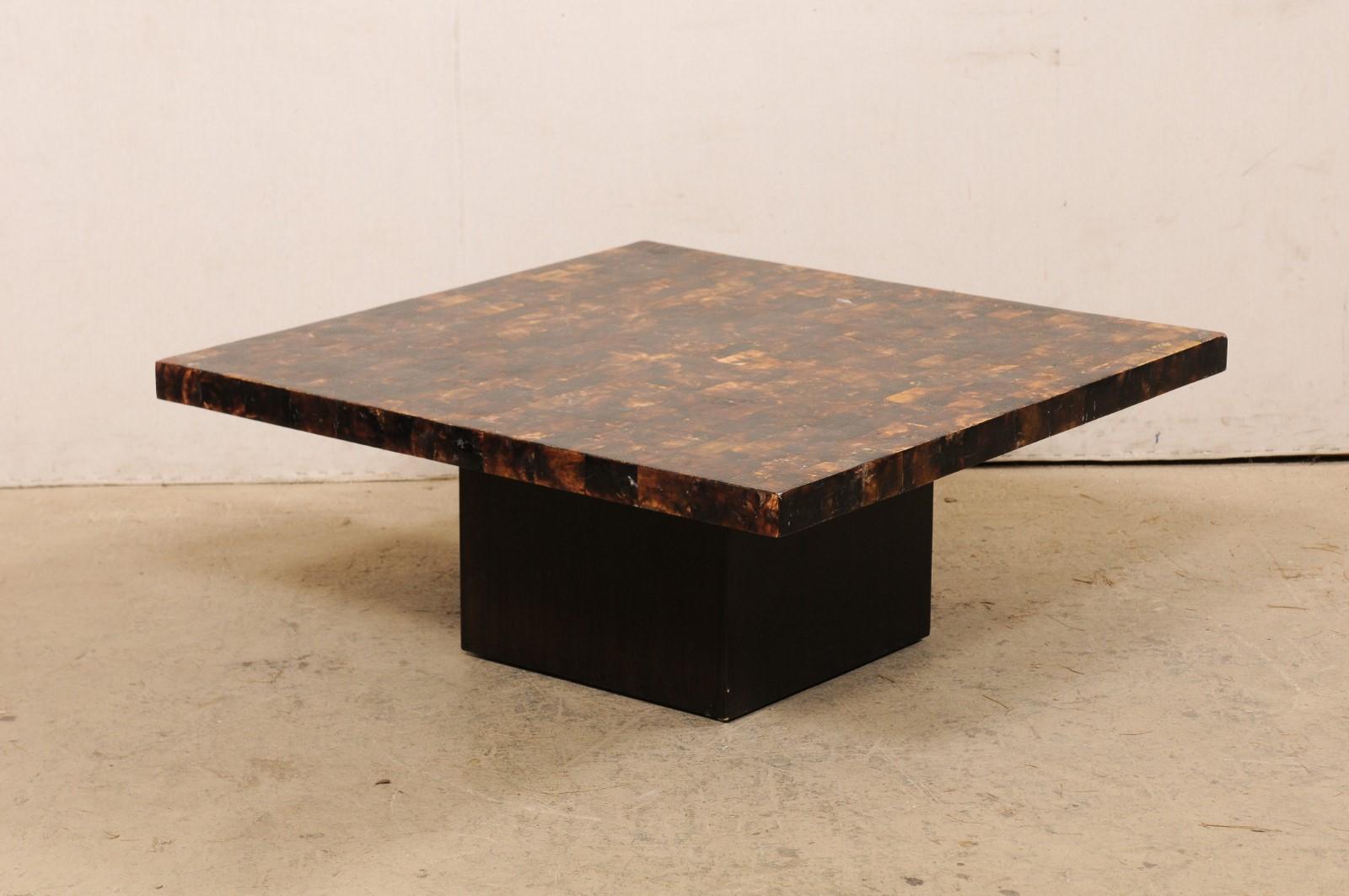 Square Coffee Table, W/Modern Design Acrylic Pattern Black & Brown Hues 4
