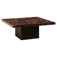 Square Coffee Table, W/Modern Design Acrylic Pattern Black & Brown Hues