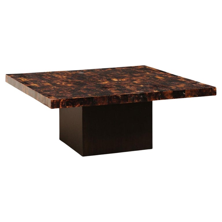 Square Coffee Table, W/Modern Design Acrylic Pattern Black and Brown