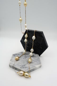 Throw-On Delicate Lariat Rope Necklace in 18k Gold with South Sea Pearls