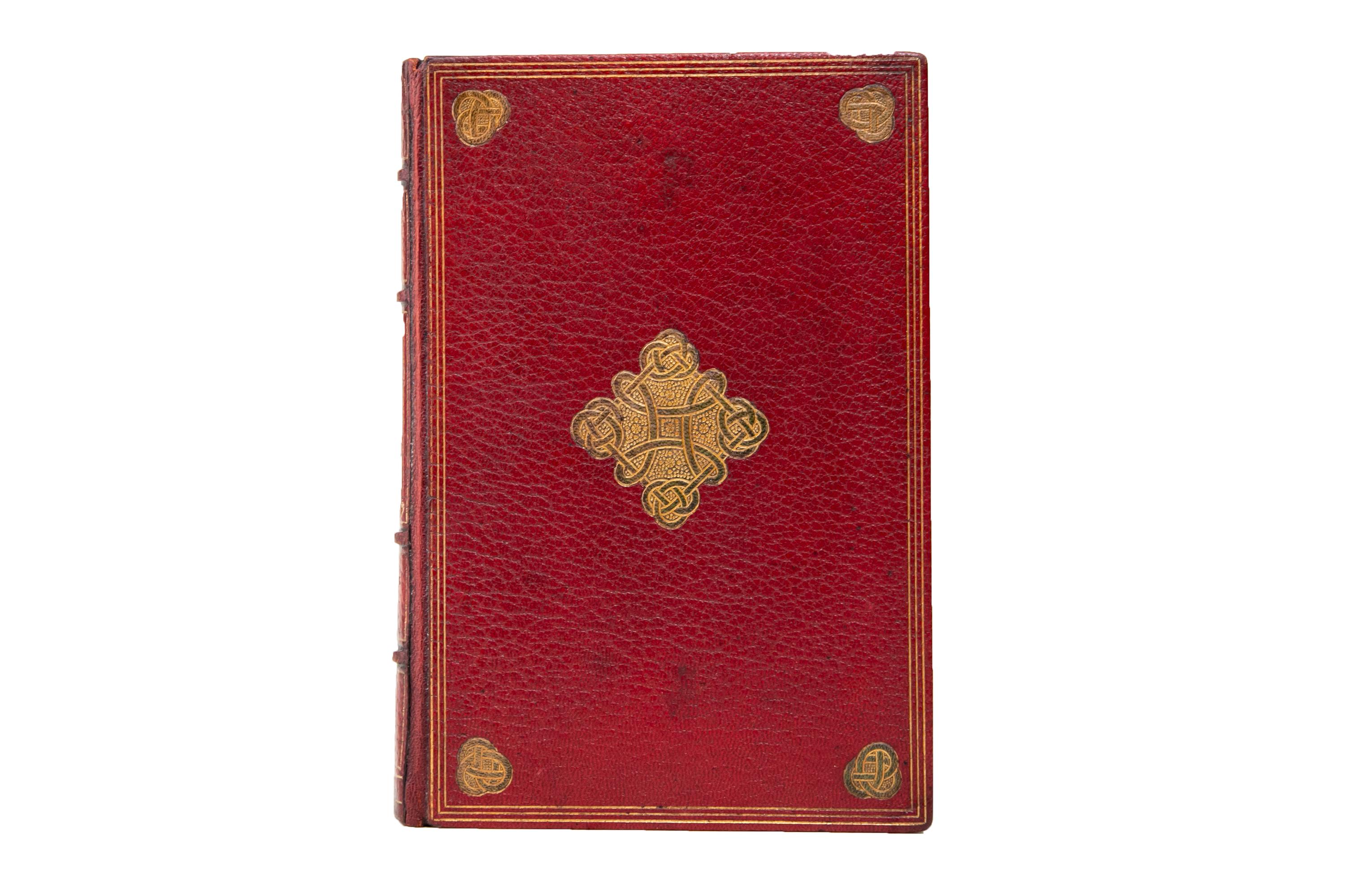 40 Volumes. Washington Irving, The Works. Joseph Jefferson Edition. Bound in full red morocco with the covers displaying bordering and ring-like details centrally and in the corners, all gilt-tooled. The spines display raised bands, ring and floral