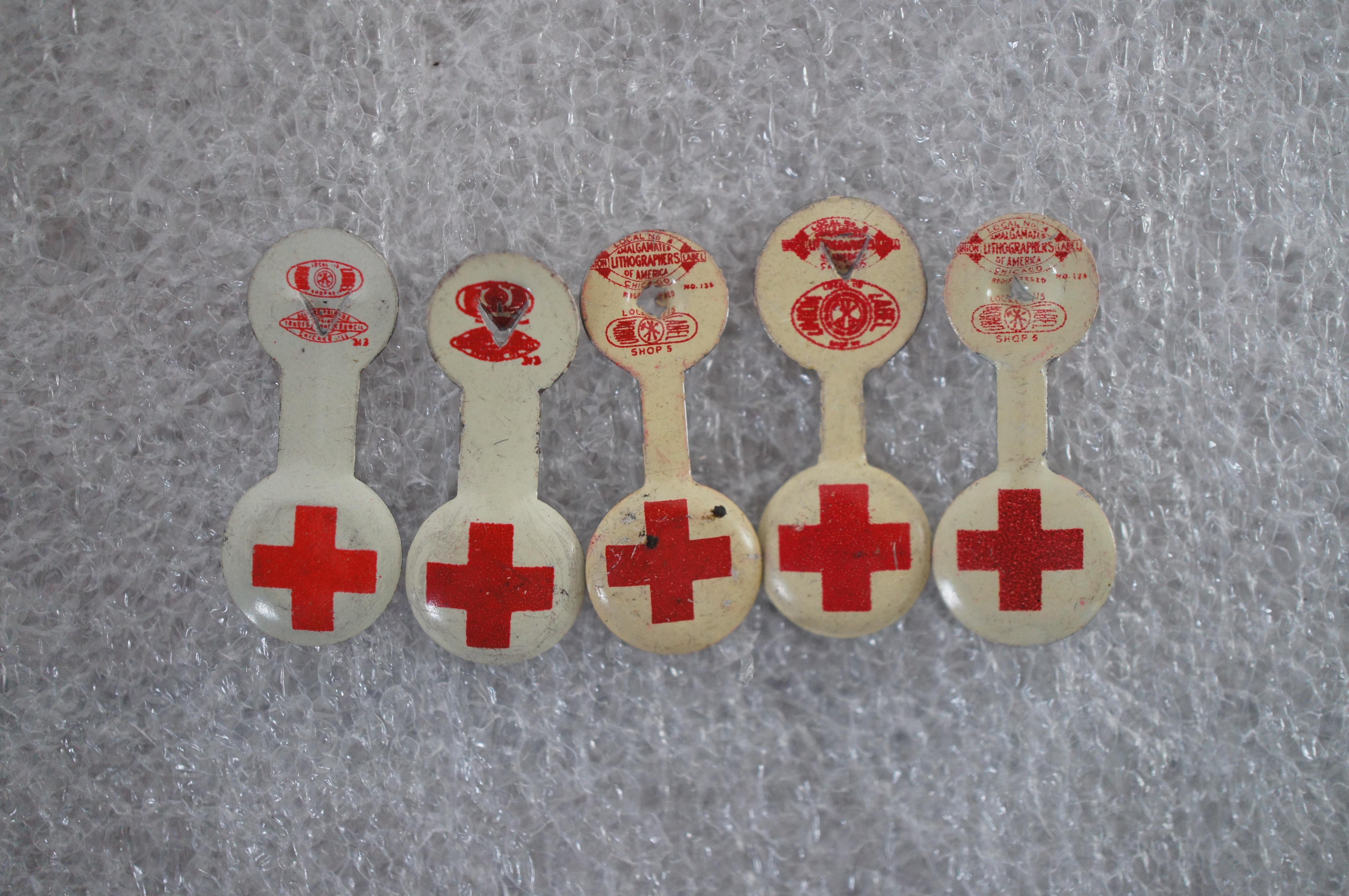 20th Century 40 Wwi & Wwii First Aid Pins Tabs Red Cross Blood Donation Liberty Bond