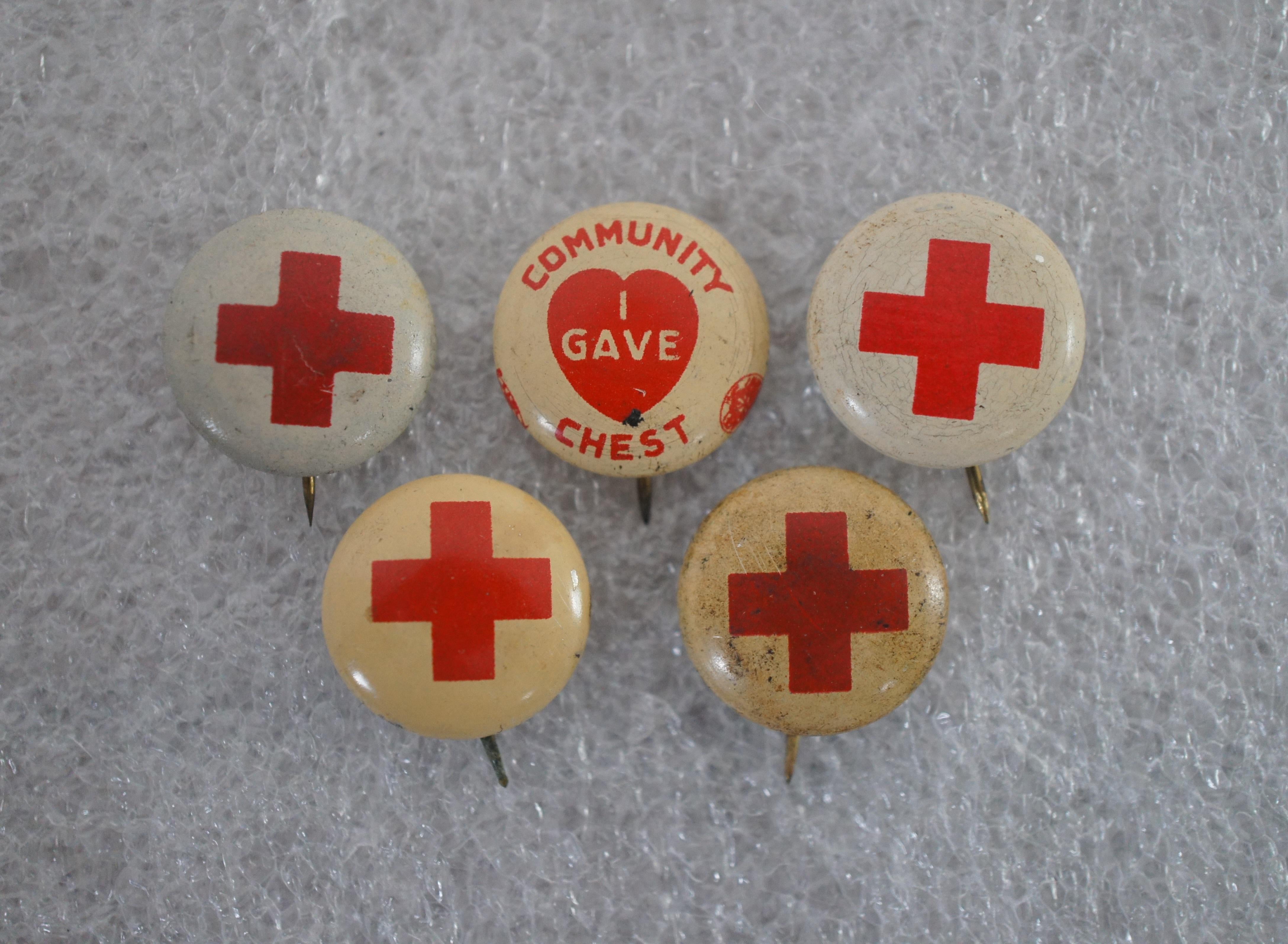Metal 40 Wwi & Wwii First Aid Pins Tabs Red Cross Blood Donation Liberty Bond