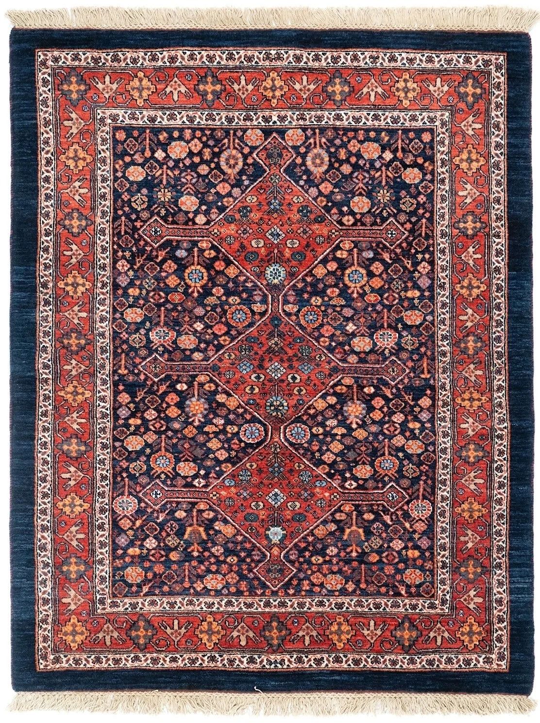 4'0" x 5'1" Antique Turkish Qashqai Tribal Hand-Knotted Wool Area Rug