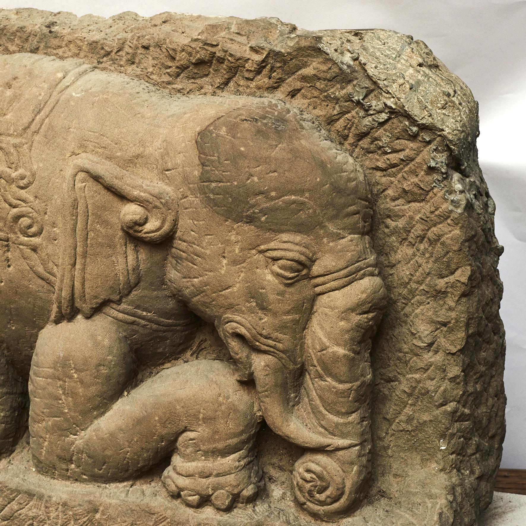 Other 400-500 Old Burmese Sandstone Elephant Sculpture For Sale