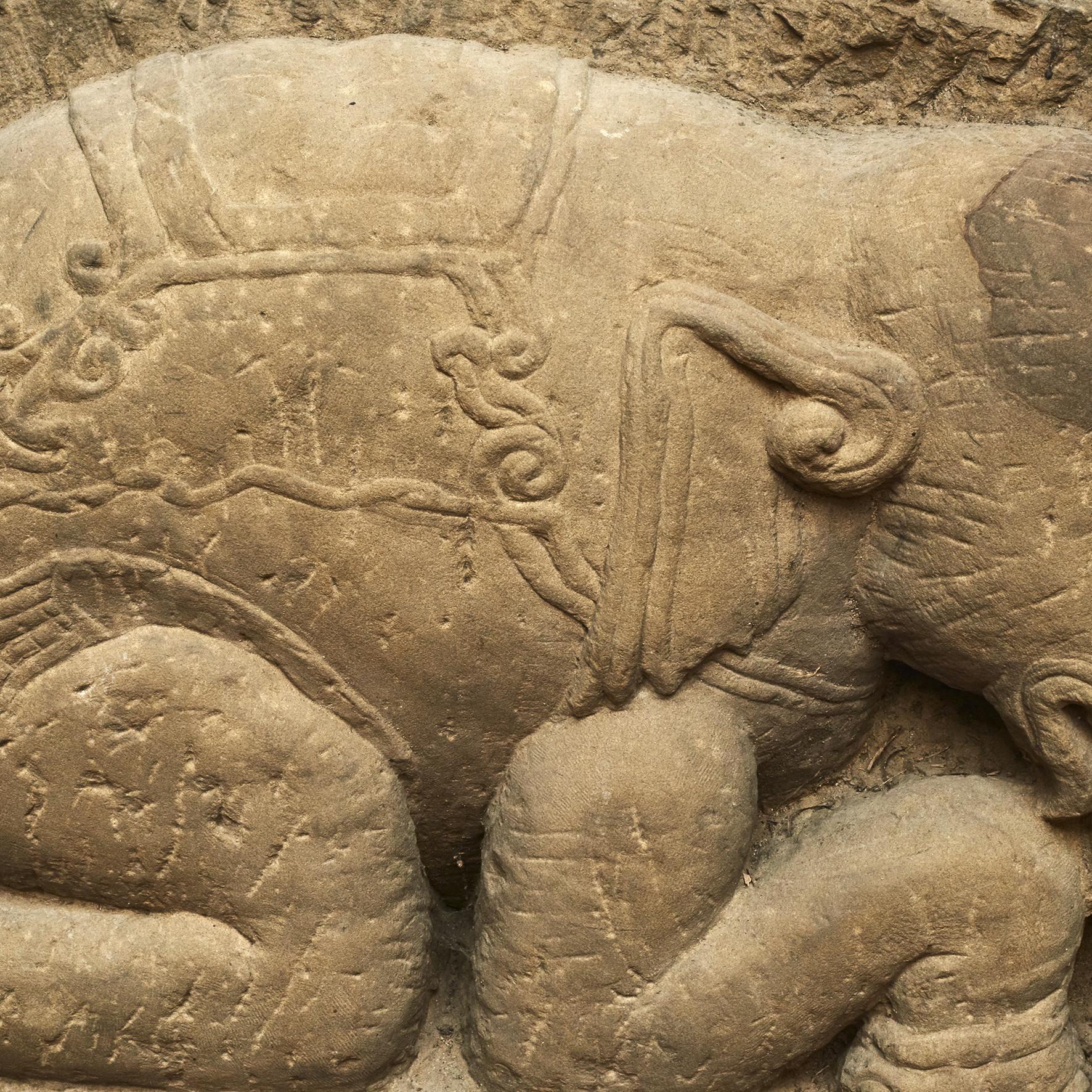 Hand-Crafted 400-500 Old Burmese Sandstone Elephant Sculpture For Sale
