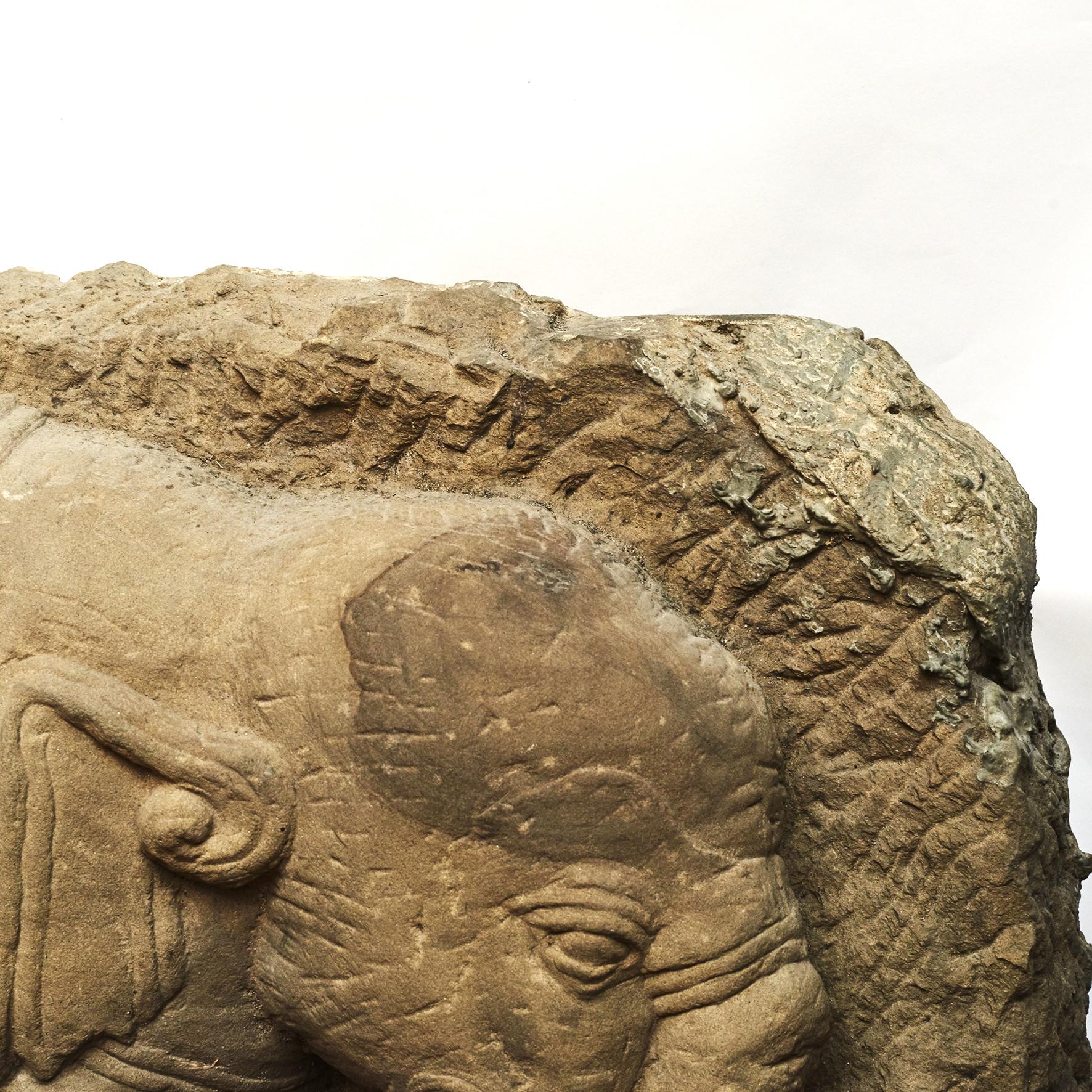 400-500 Old Burmese Sandstone Elephant Sculpture In Good Condition For Sale In Kastrup, DK