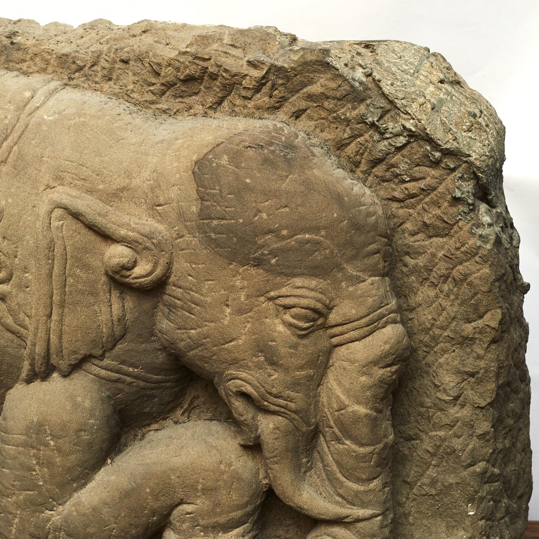 18th Century and Earlier 400-500 Old Burmese Sandstone Elephant Sculpture For Sale