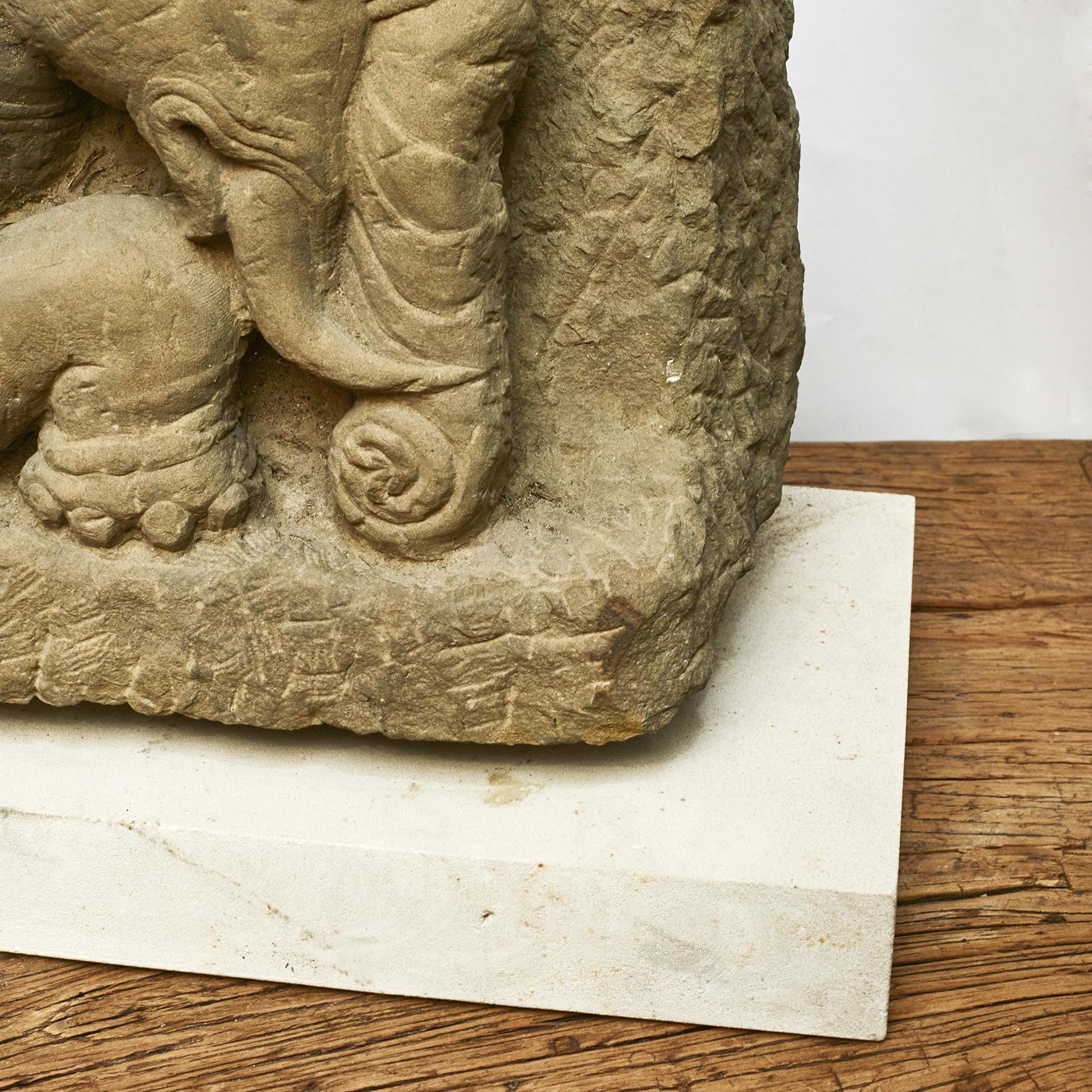 400-500 Old Burmese Sandstone Elephant Sculpture For Sale 1