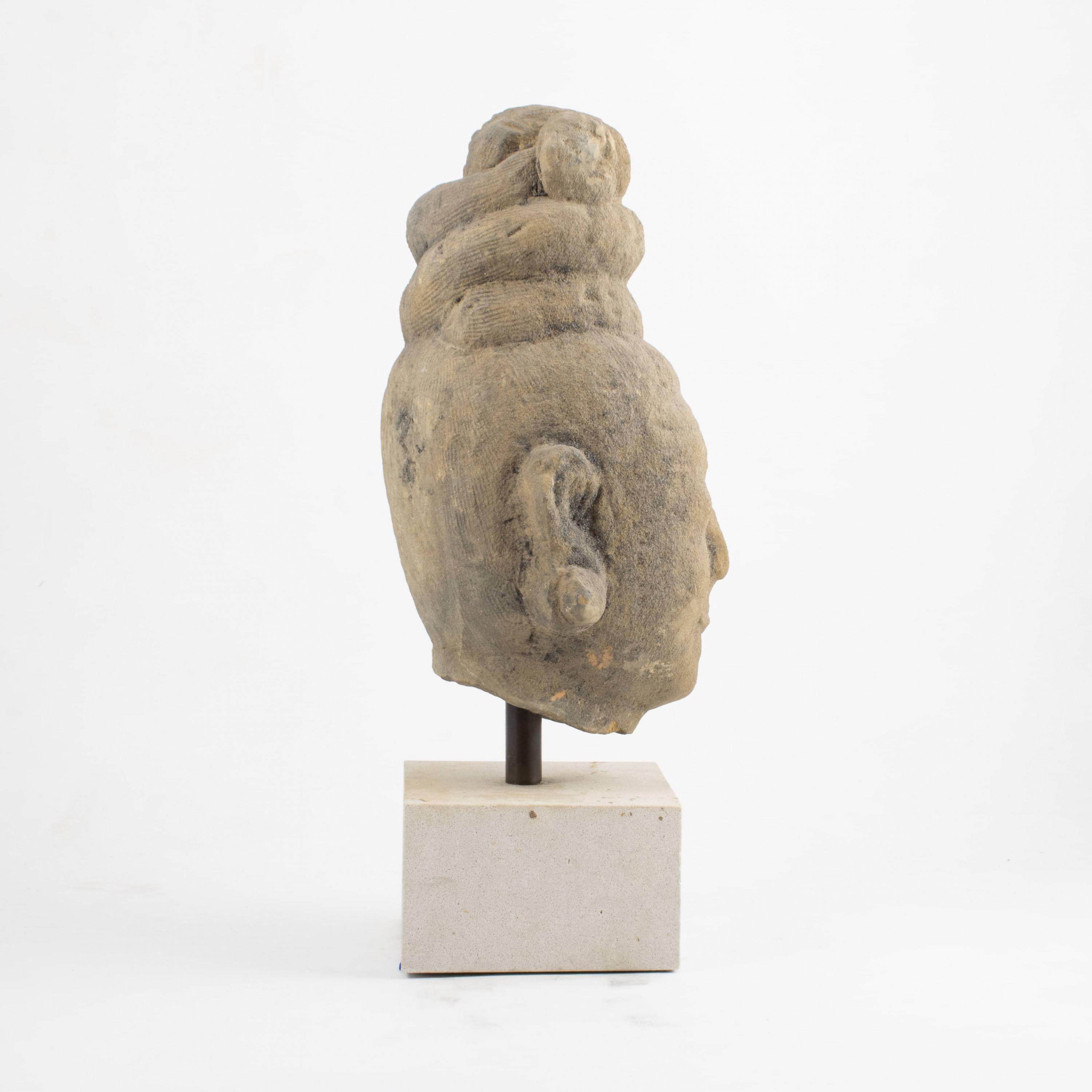 Hand-Crafted 400-500 Year Old Excavated Female Head  In Sandstone For Sale