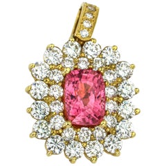 4.00 Carat 18 Karat Yellow Gold AGL Pink Pamir Spinel Diamond Enhancer Pendant