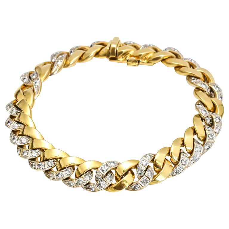 4.00 Carat 18 Karat Yellow Gold Italian Diamond Cuban Link Bracelet by ...