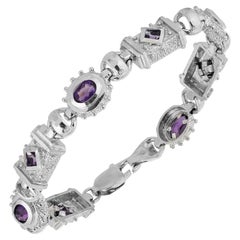 4.00 Carat Amethyst White Gold Byzantine Link Bracelet