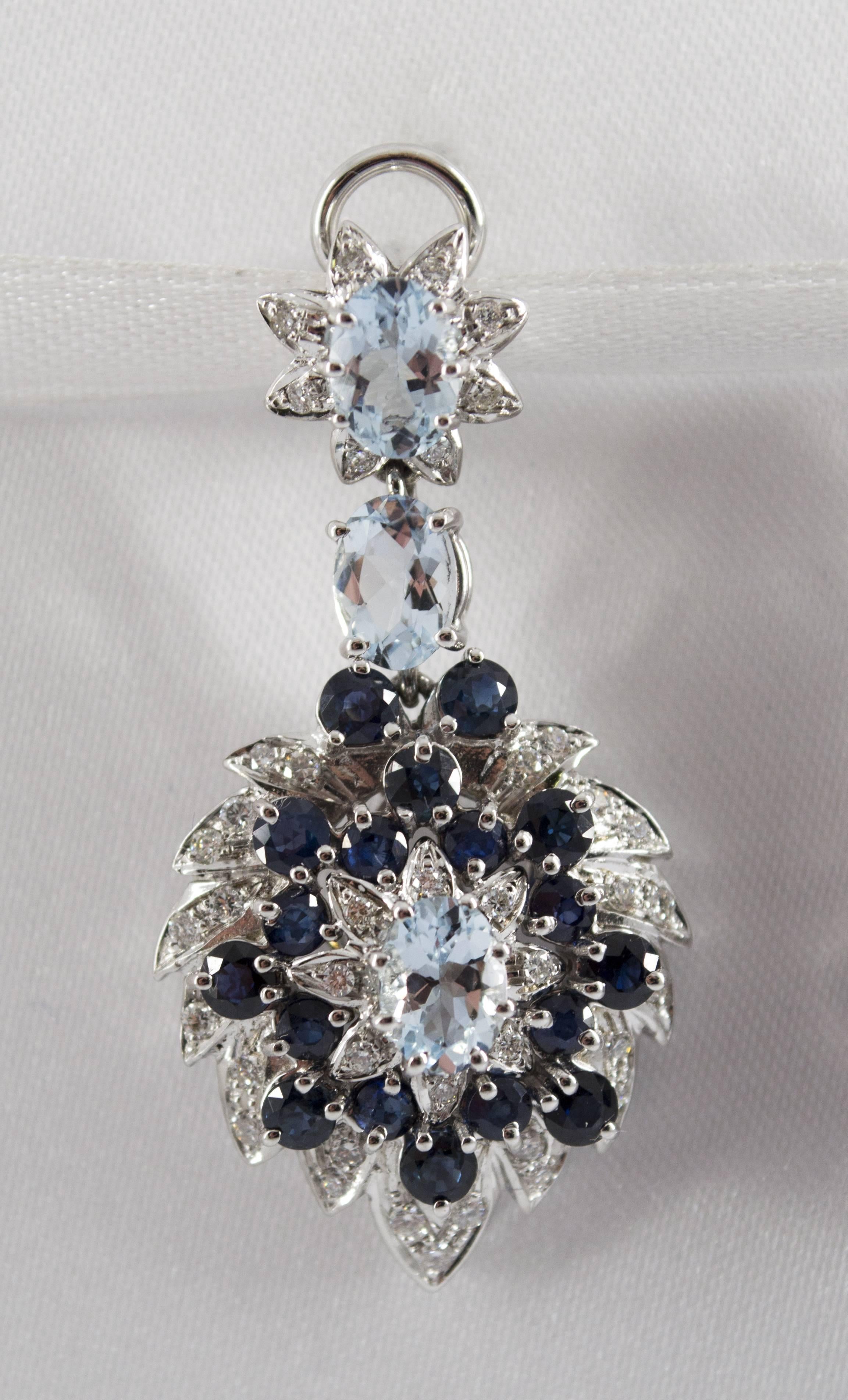 Renaissance 10.10 Carat White Diamond Blue Sapphire Aquamarine White Gold Clip-On Earrings