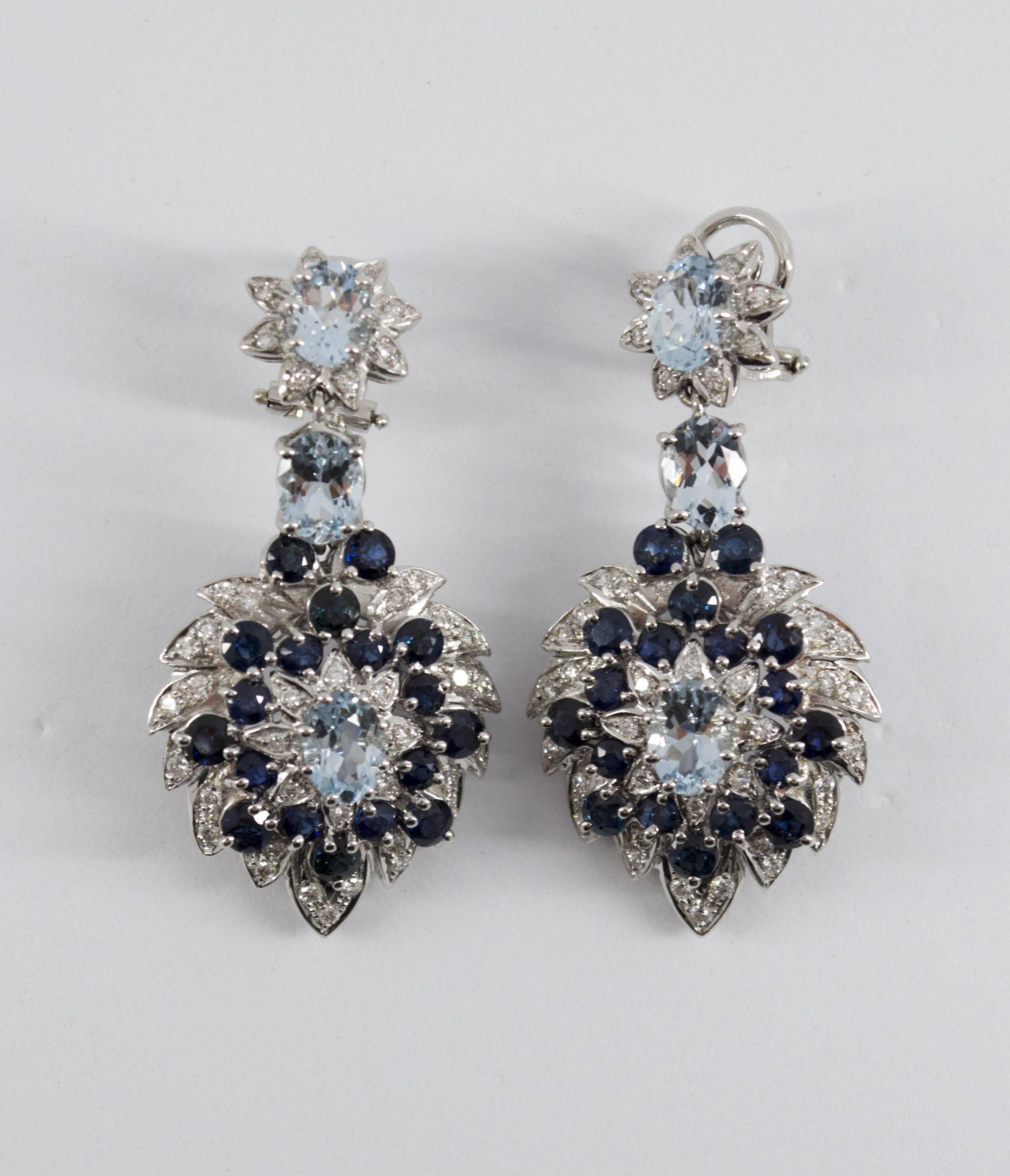 10.10 Carat White Diamond Blue Sapphire Aquamarine White Gold Clip-On Earrings 1