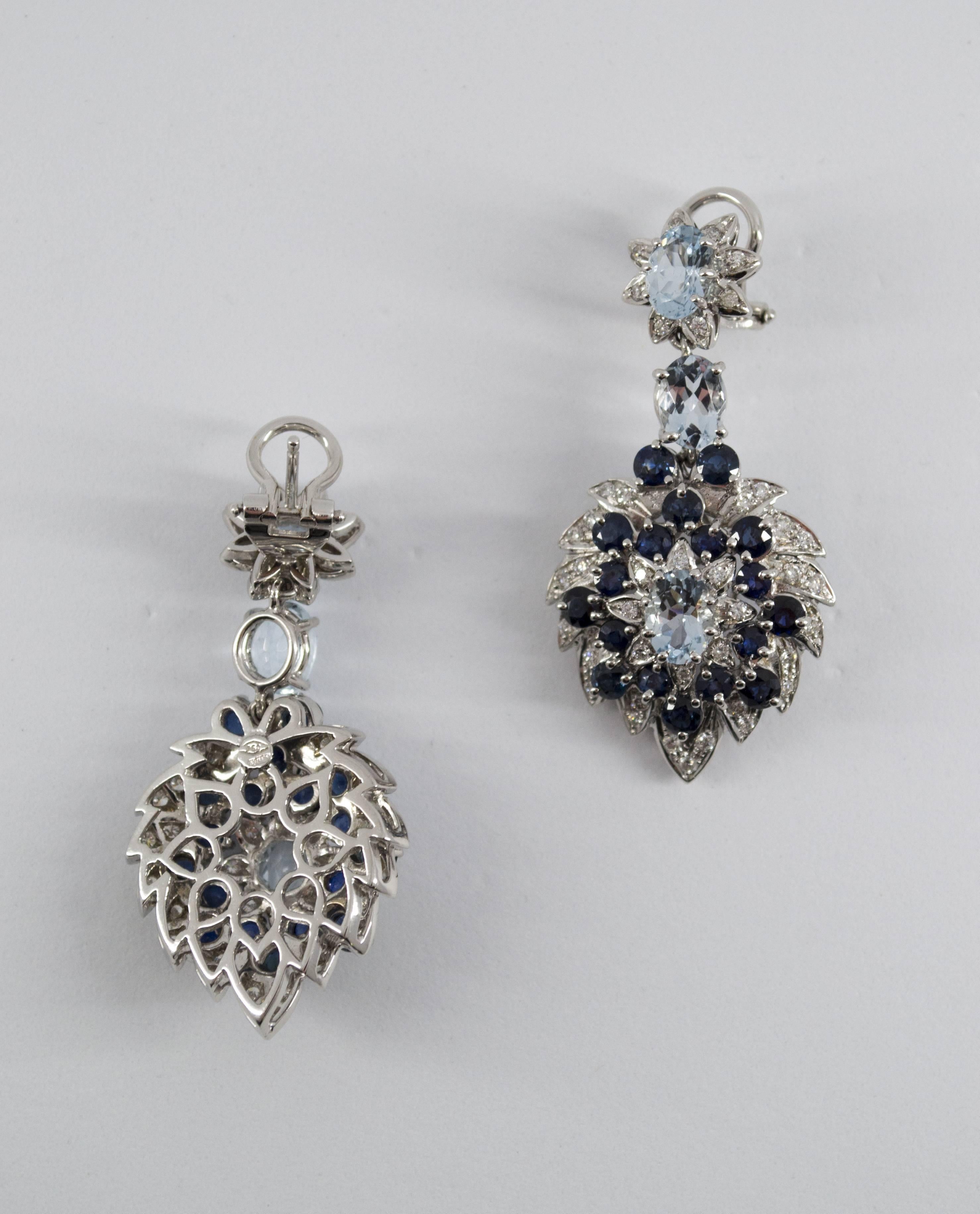 10.10 Carat White Diamond Blue Sapphire Aquamarine White Gold Clip-On Earrings 2