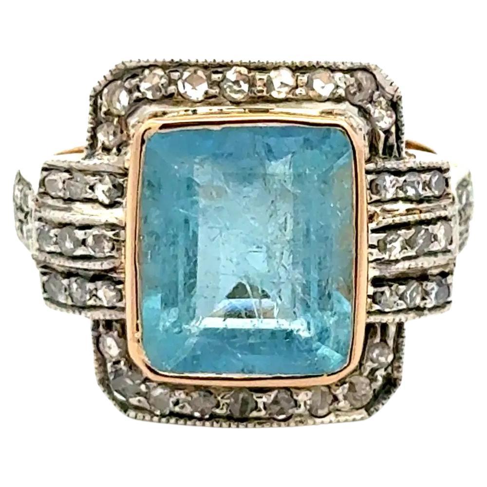 4.00 Carat Aquamarine and Diamond Gold Vintage Ring