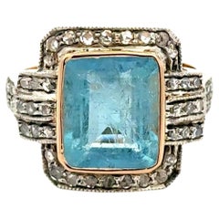 4.00 Carat Aquamarine and Diamond Gold Vintage Ring