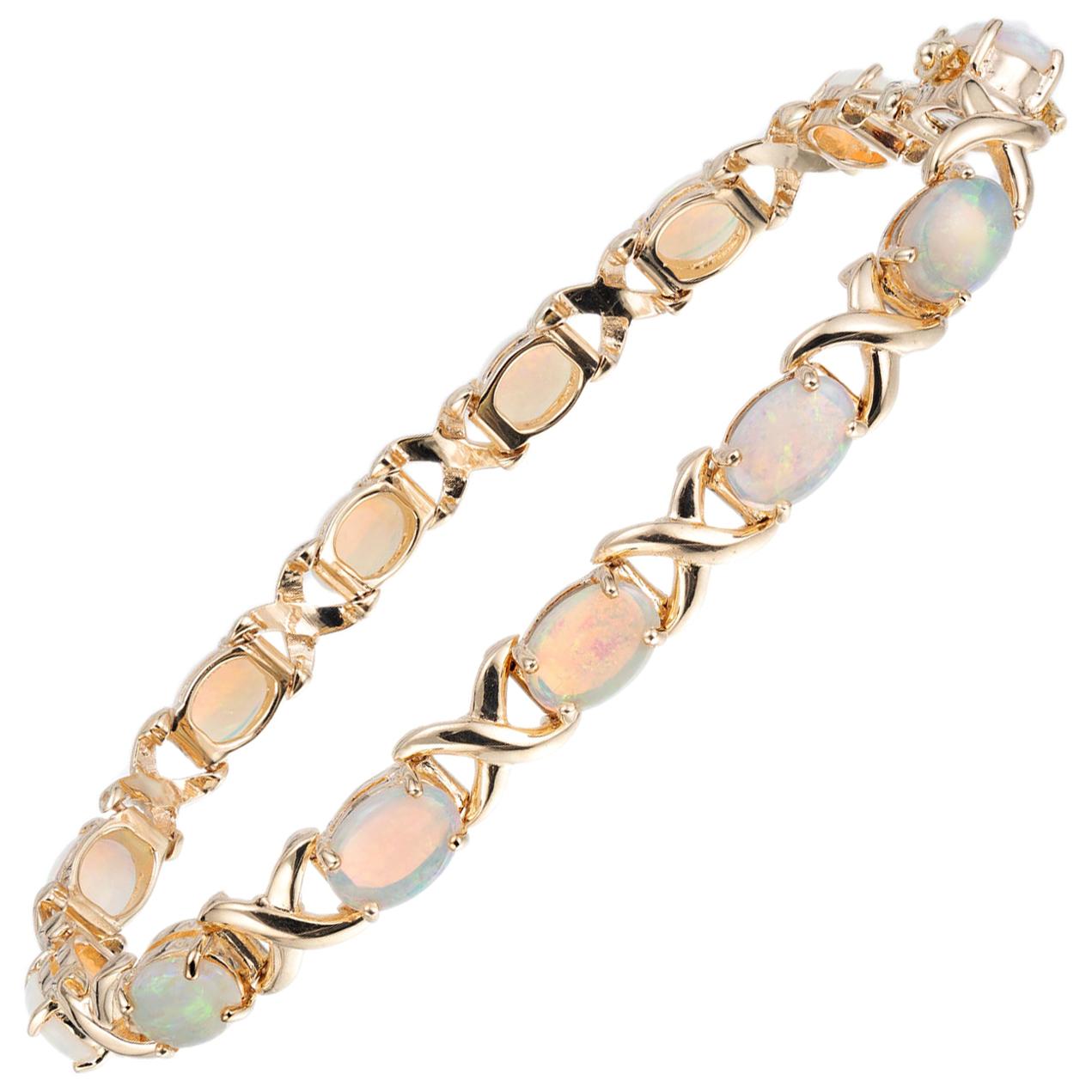 4.00 Carat Australian Opal Yellow Gold X-Design Link Bracelet For Sale