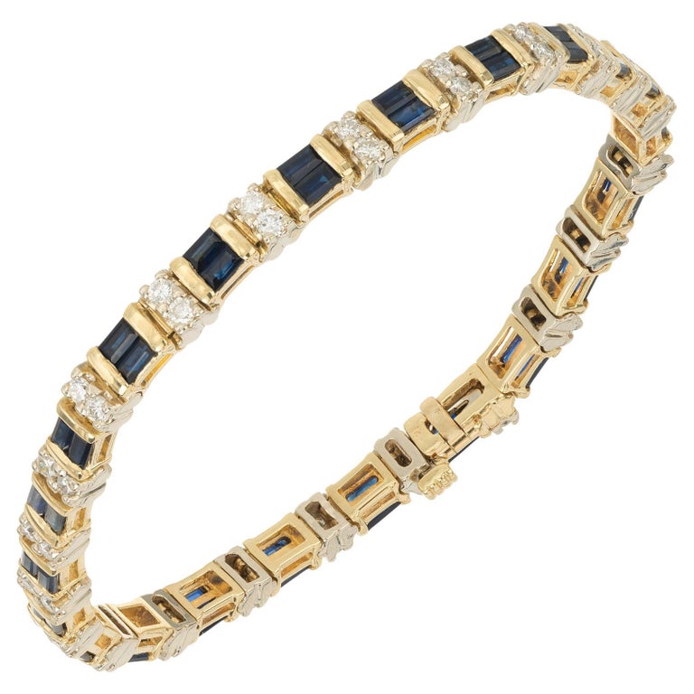 Carat Baguette Sapphire Round Diamond Two Tone Gold Link