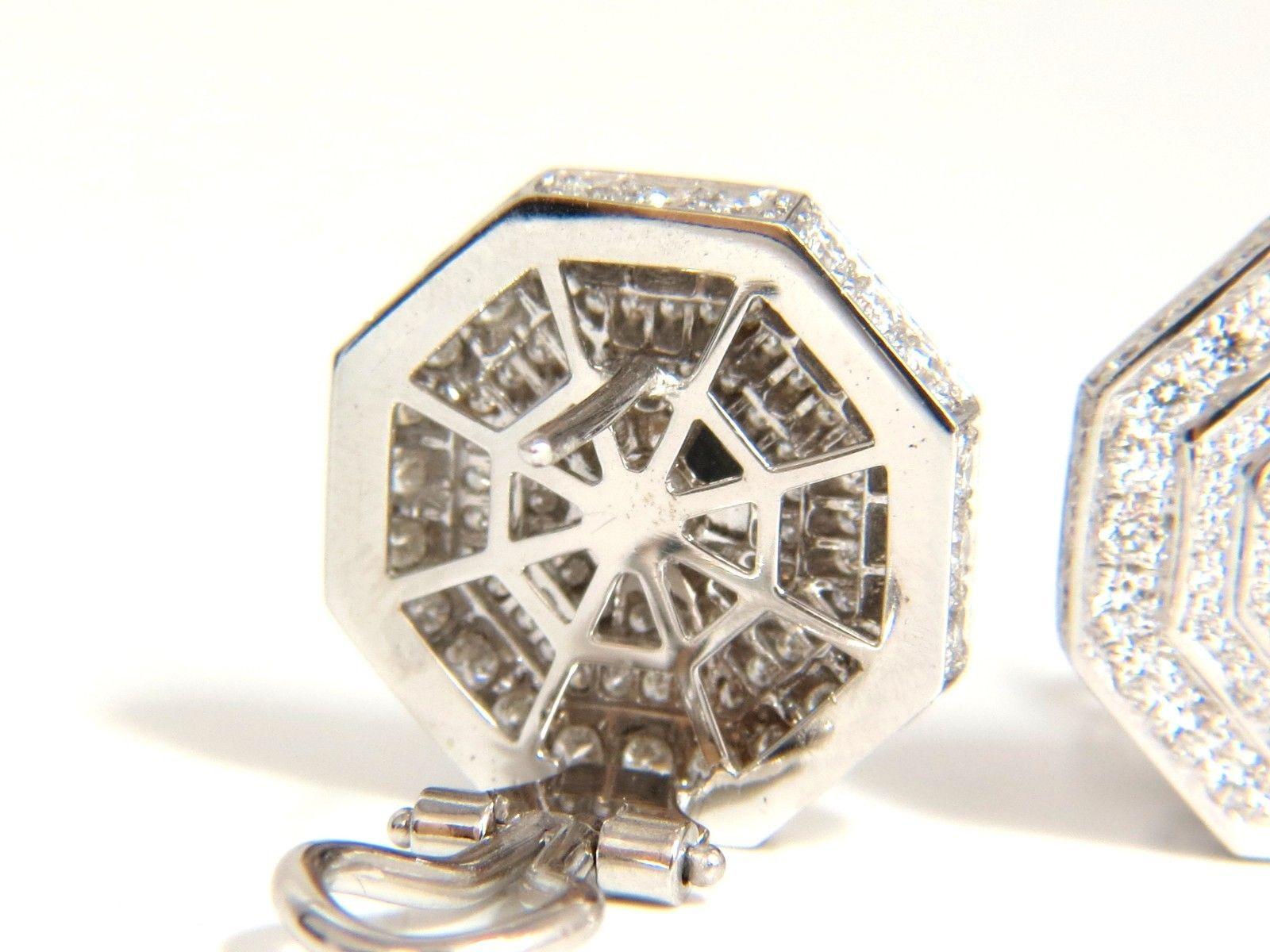 4.00 Carat Bead Set Architectural Octagonal Step Diamonds Clip Earrings 18 Karat In New Condition For Sale In New York, NY