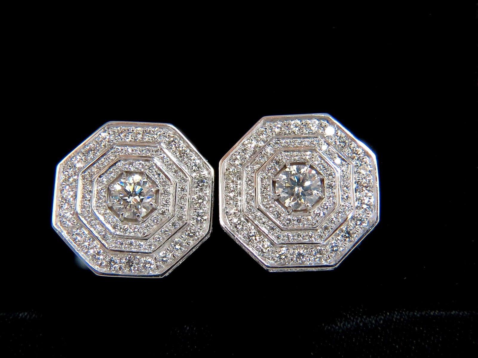 Clips d'oreilles en or 18 carats avec diamants octogonaux architecturaux sertis en perles de 4,00 carats Unisexe en vente