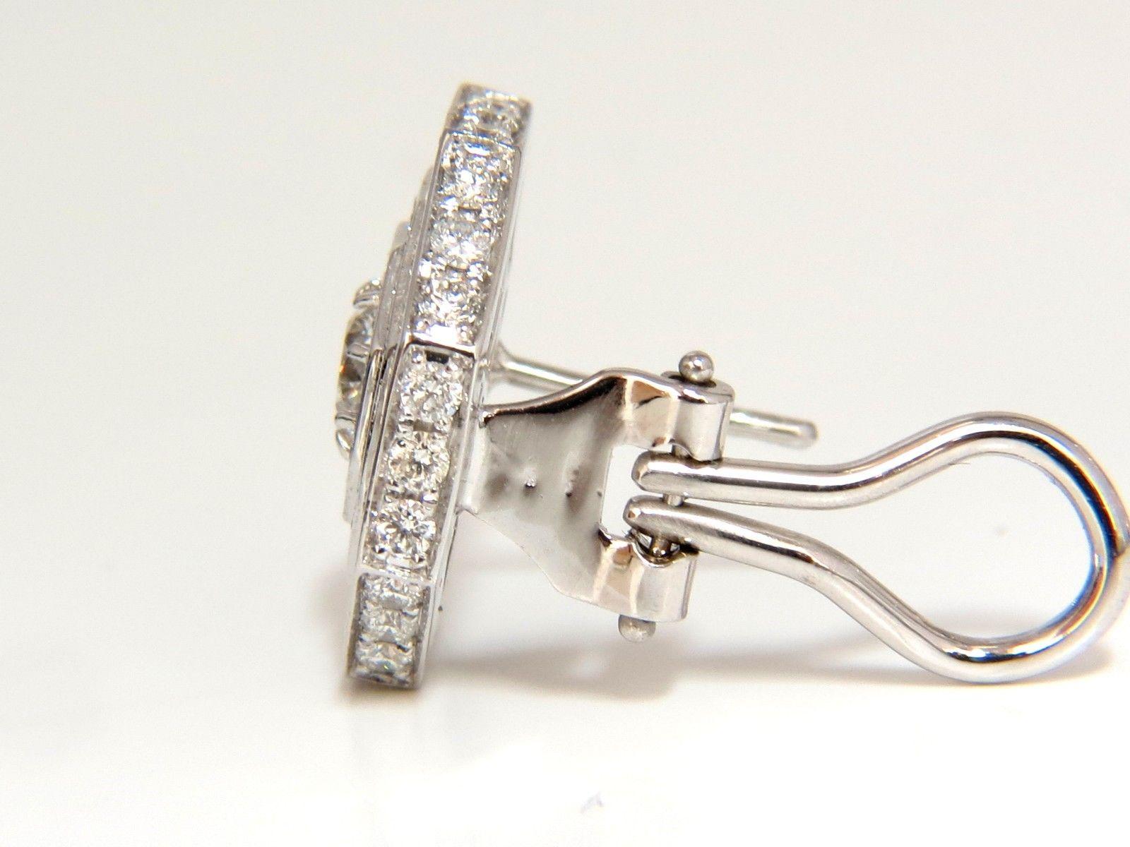 4.00 Carat Bead Set Architectural Octagonal Step Diamonds Clip Earrings 18 Karat For Sale 1