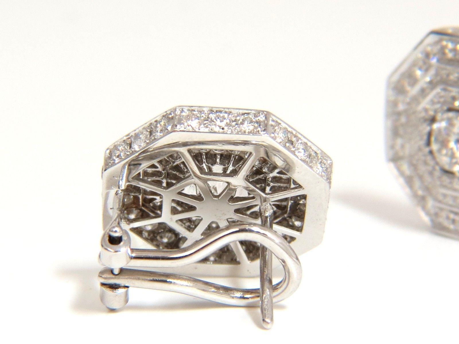 4.00 Carat Bead Set Architectural Octagonal Step Diamonds Clip Earrings 18 Karat For Sale 2