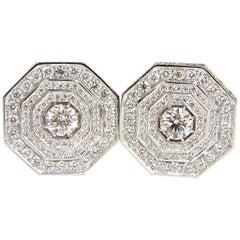 4,00 Karat Perlenbesetzte architektonische achteckige Diamanten-Clip-Ohrringe 18 Karat