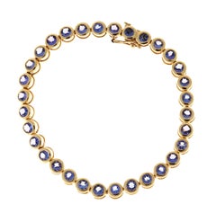 4.00 Carat Bezel Set Round Tanzanite Gold Bracelet