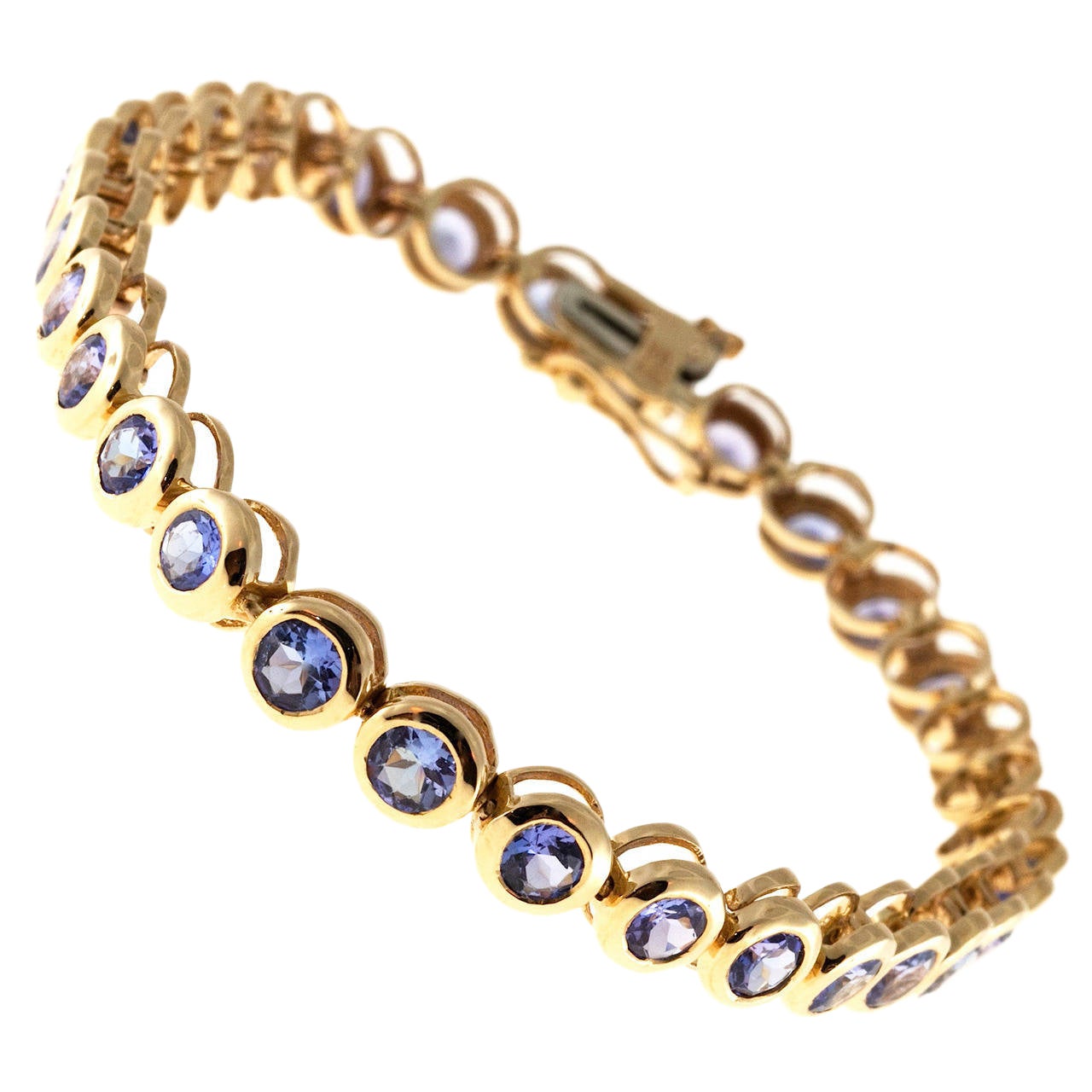 4.00 Carat Bezel Set Round Tanzanite Gold Bracelet en venta