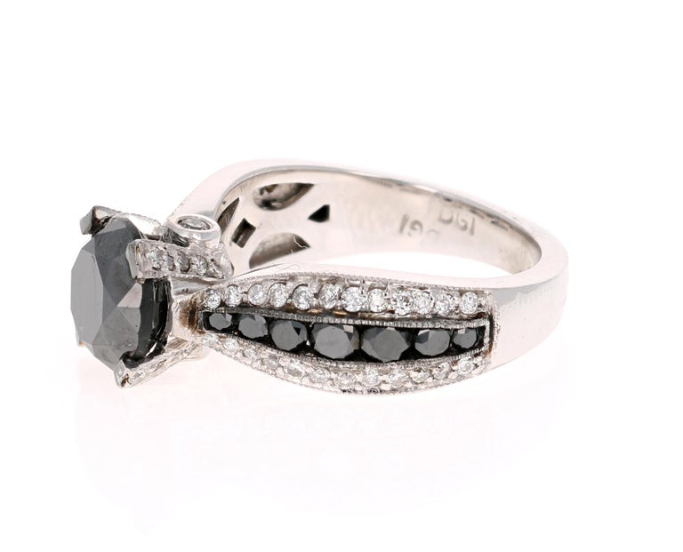 4.00 Carat Black and White Diamond 14 Karat White Gold Engagement Ring ...