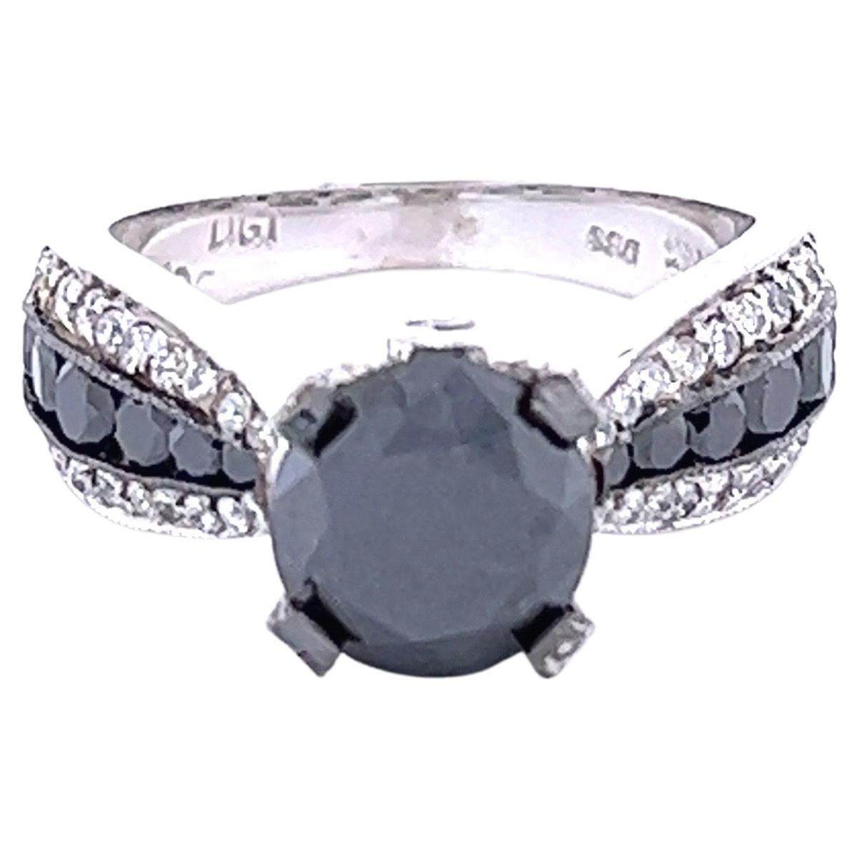 4.00 Carat Black White Diamond White Gold Engagement Ring For Sale