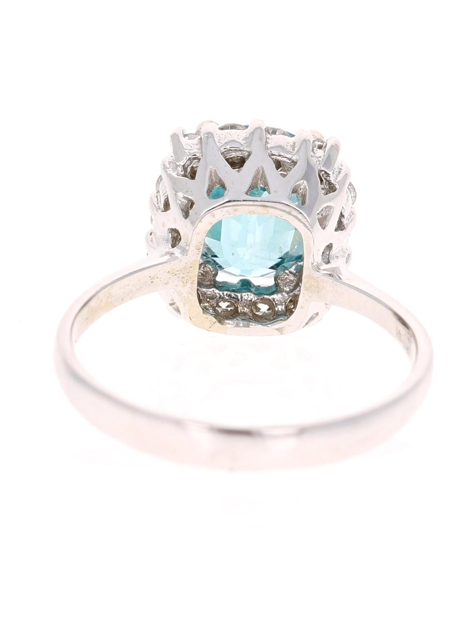 Oval Cut 4.00 Carat  Natural Blue Zircon Diamond White Gold Ring For Sale