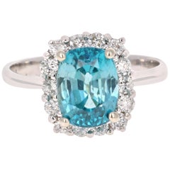 4.00 Carat Blue Zircon Diamond 14 Karat White Gold Ring