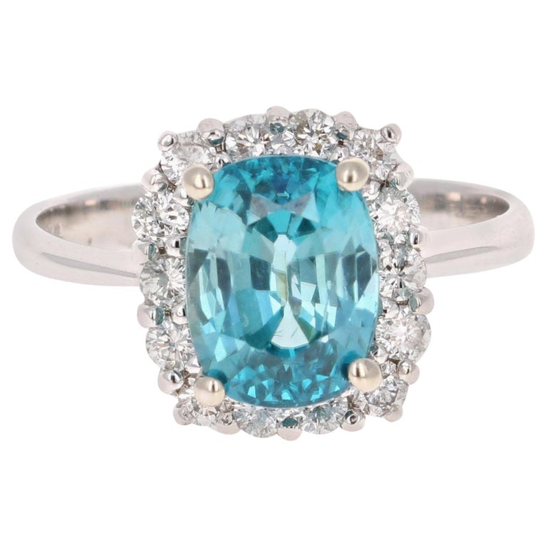 4.00 Carat Blue Zircon Diamond 14 Karat White Gold Ring For Sale at 1stdibs