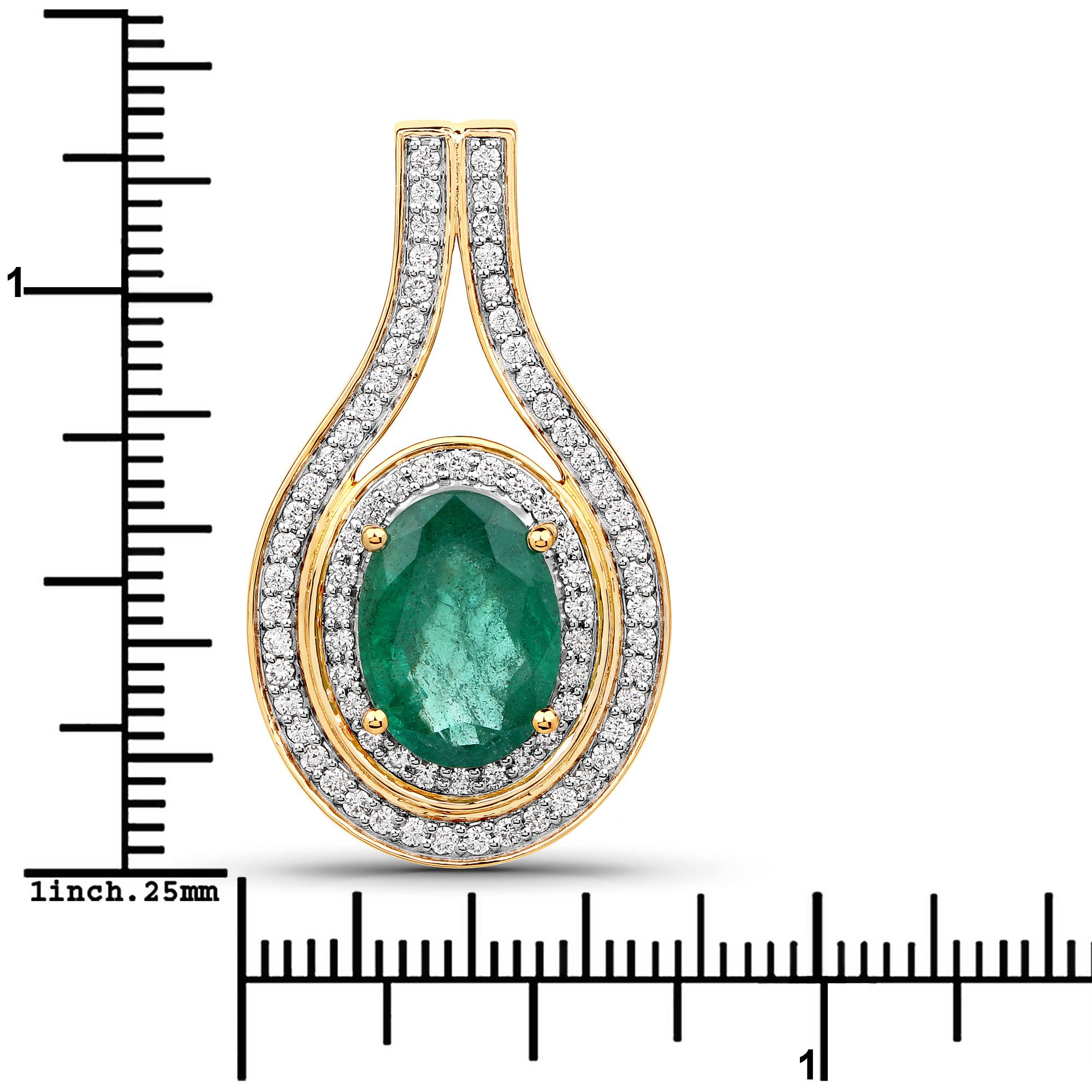 4.00 Carat Brazilian Emerald and White Diamond 18 Karat Yellow Gold Pendant In New Condition For Sale In Great Neck, NY