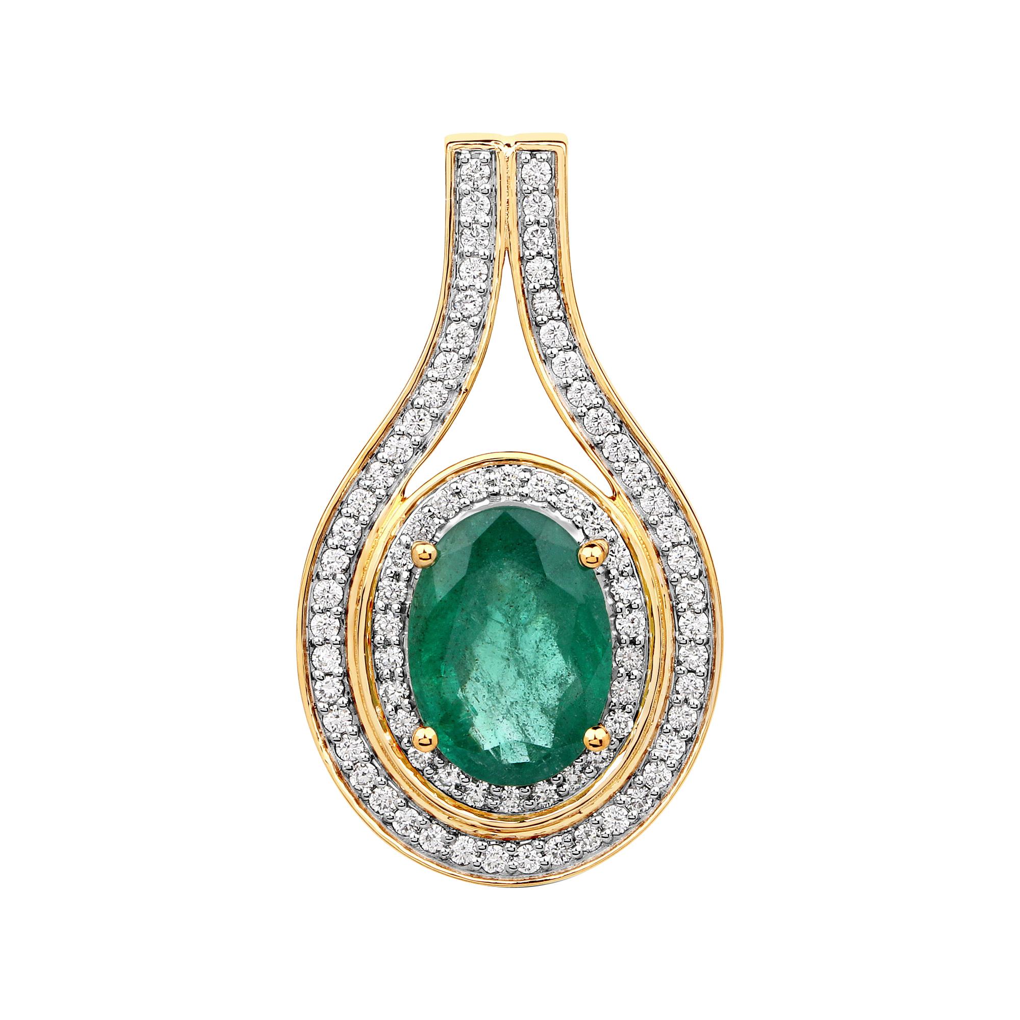 4.00 Carat Brazilian Emerald and White Diamond 18 Karat Yellow Gold Pendant For Sale