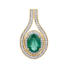 4.00 Carat Brazilian Emerald and White Diamond 18 Karat Yellow Gold Pendant