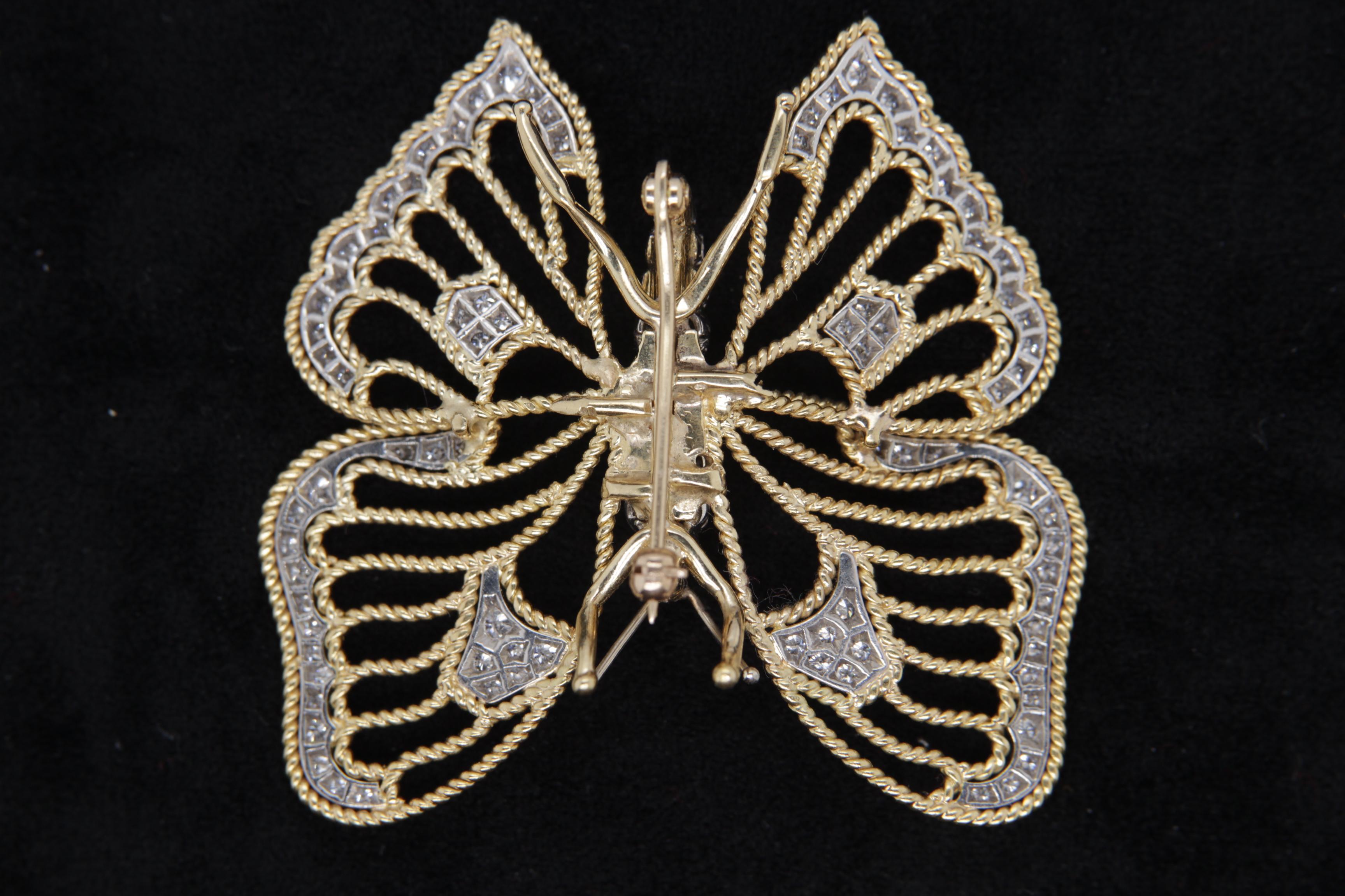 4.00 Carat Butterfly Diamond Brooch in 18 Karat Gold For Sale 3