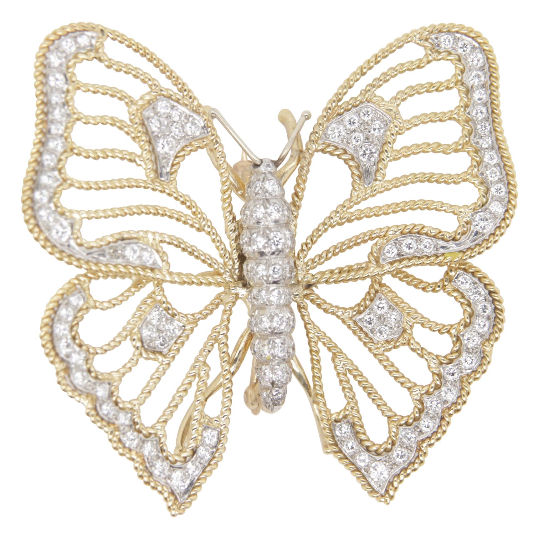 4.00 Carat Butterfly Diamond Brooch in 18 Karat Gold For Sale