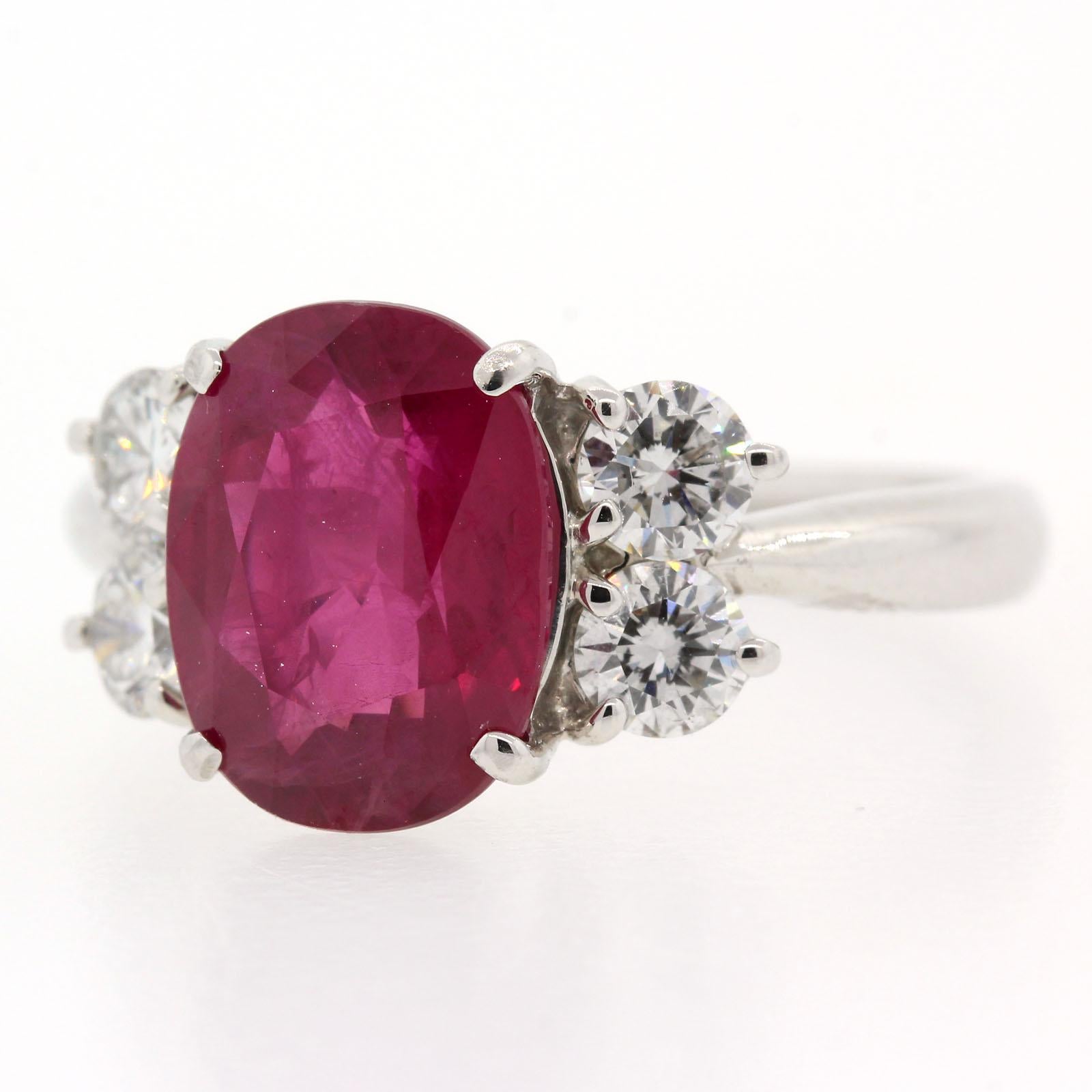 Oval Cut 4.00 Carat Burma Ruby & Diamond Ring For Sale