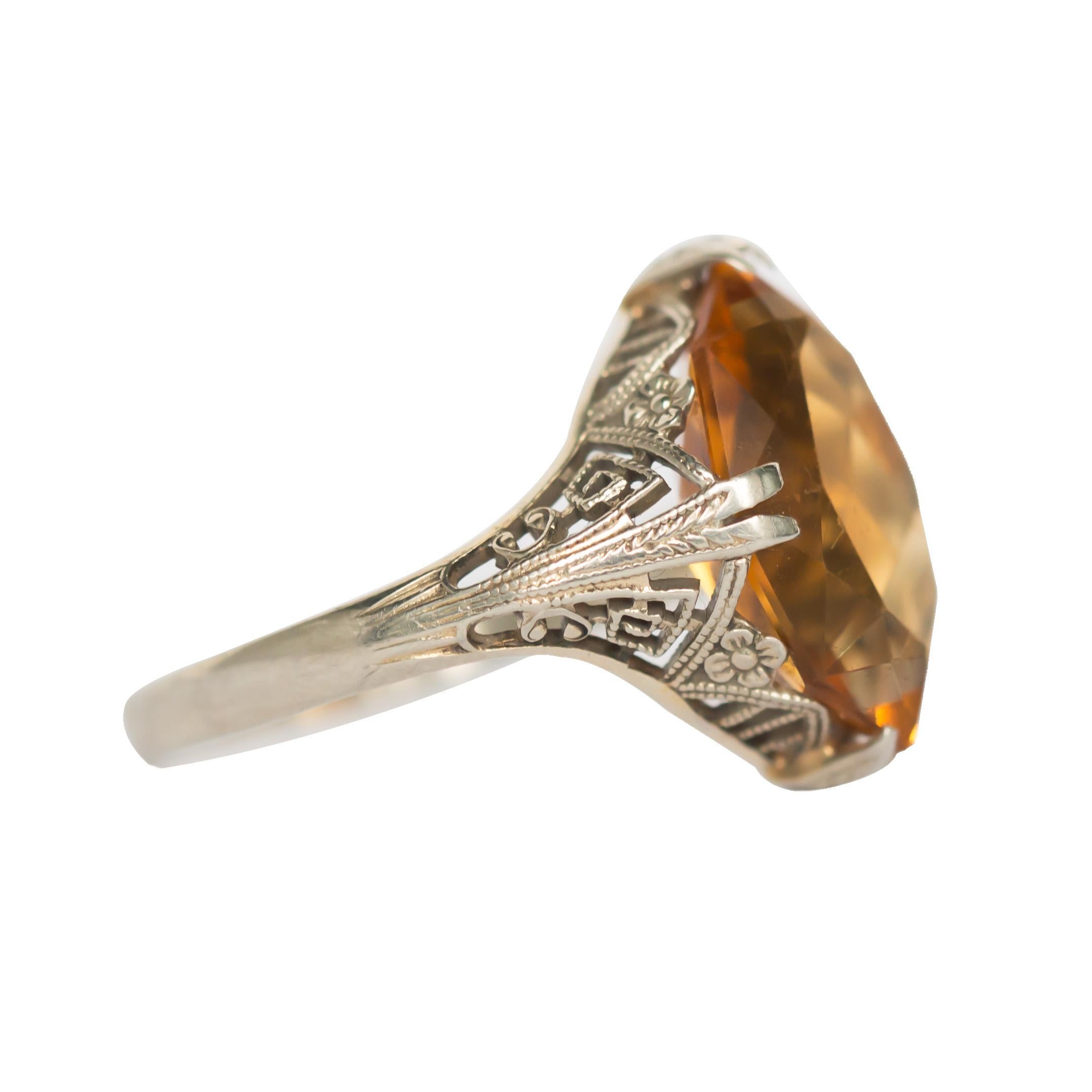 Art Deco 4.00 Carat Citrine White Gold Engagement Ring